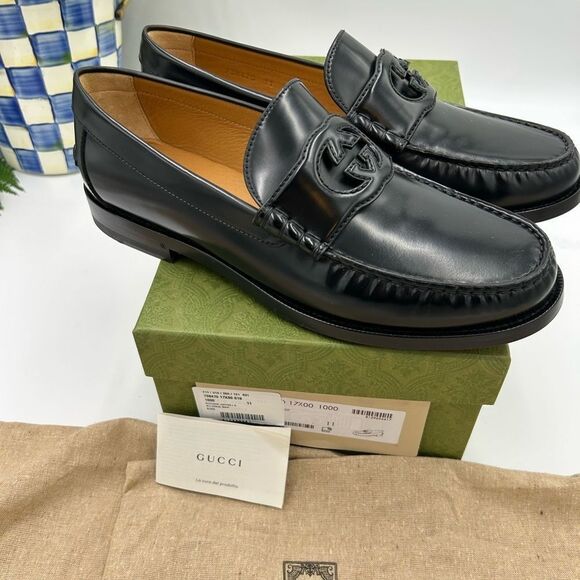 Men’s Gucci interlocking GG  Leather loafers size 11 made in Italy - Picture 1 of 13